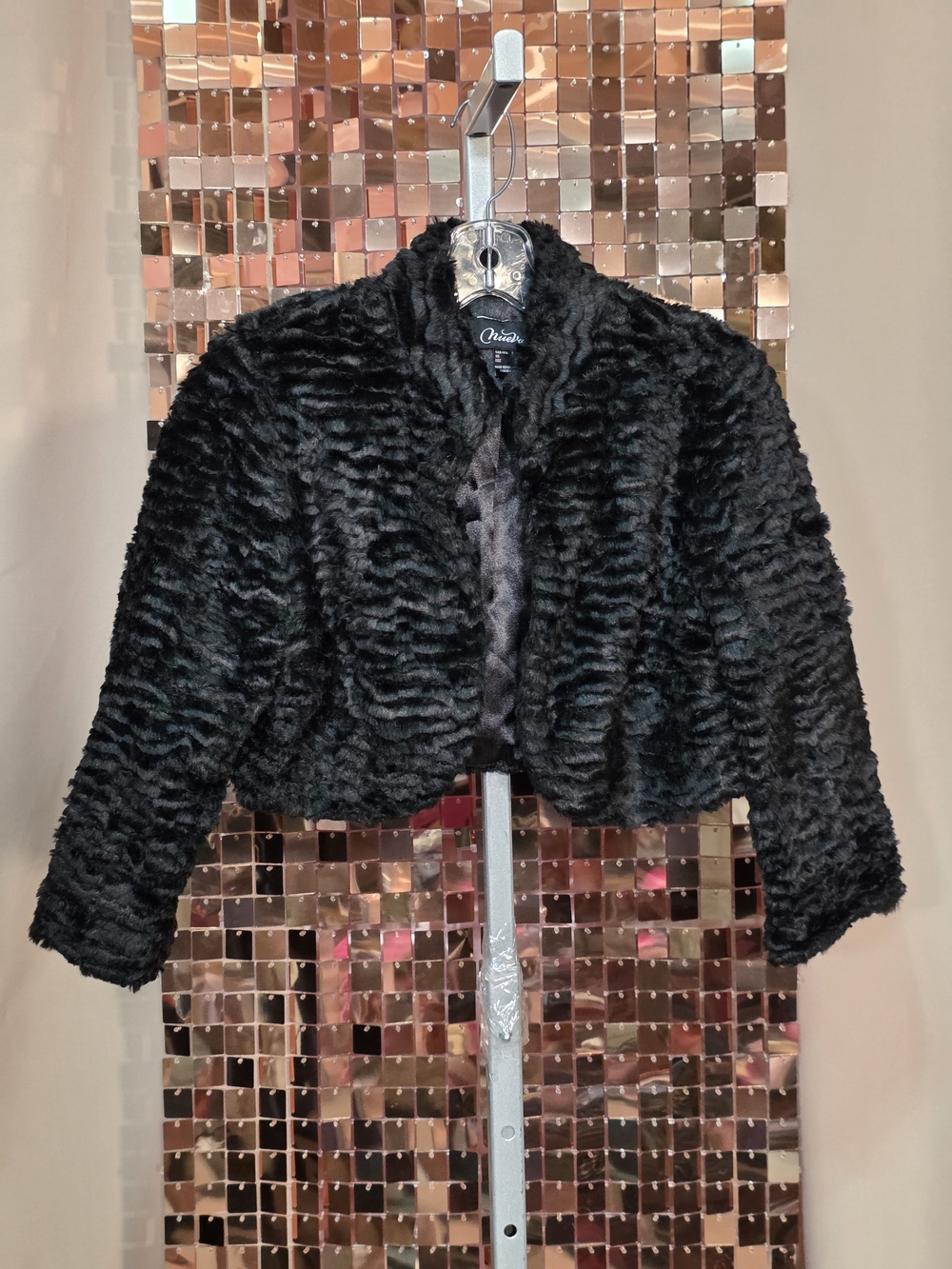Vintage Nueva Faux Fur Bolero | Made in Canada | Y2K Black Cropped Jacket Sz 8